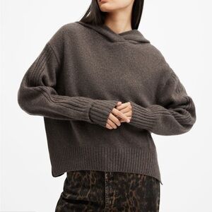 All Saints 95% Recycled Cashmere Brown Women's Sweater with a Hood size L